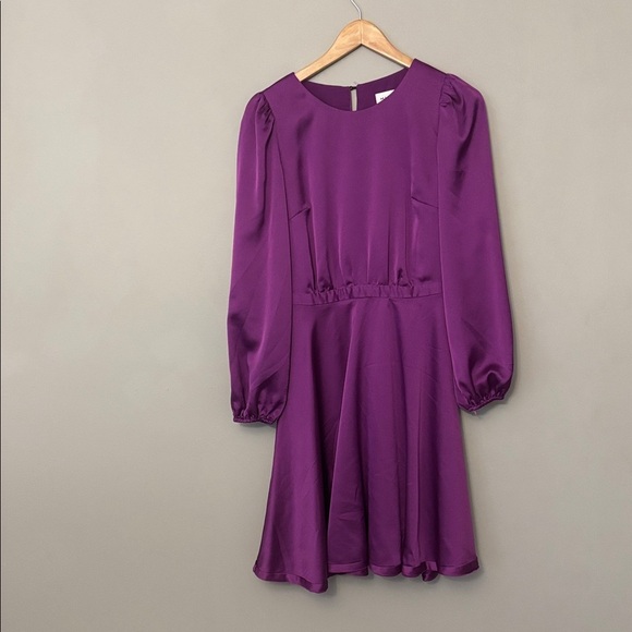Milly Elma Long Sleeve Satin Purple Dress Mini Size 2 - Picture 2 of 11